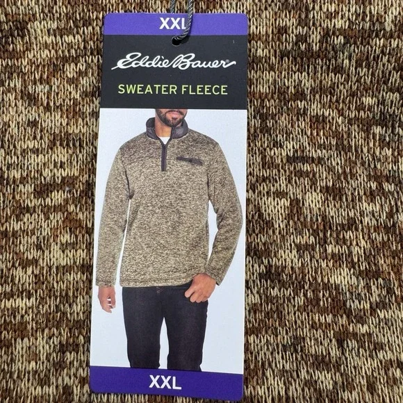 Eddie Bauer Quarter Snap Fleece Pullover Men 2XL Tan/Brown Heather Better L/S - Picture 3 of 9